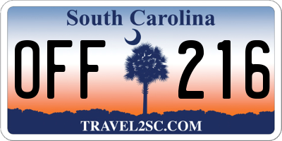 SC license plate OFF216