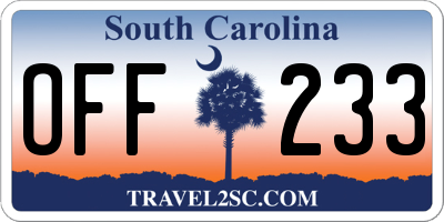 SC license plate OFF233