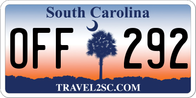SC license plate OFF292