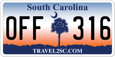 SC license plate OFF316