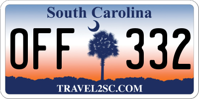 SC license plate OFF332