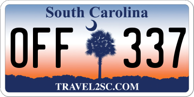 SC license plate OFF337