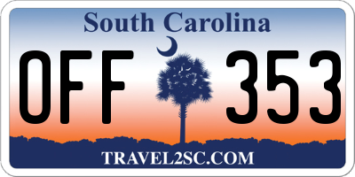 SC license plate OFF353
