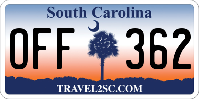 SC license plate OFF362