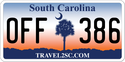SC license plate OFF386