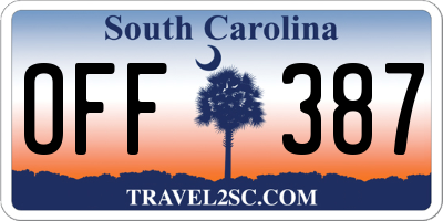 SC license plate OFF387