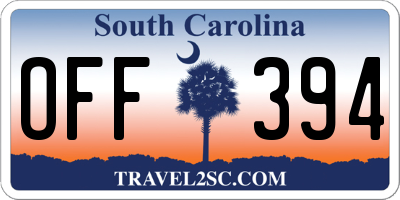 SC license plate OFF394