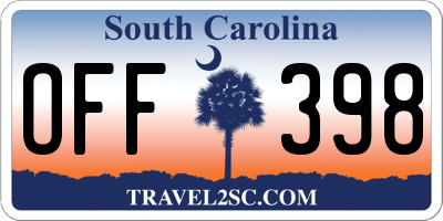 SC license plate OFF398
