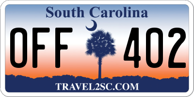 SC license plate OFF402