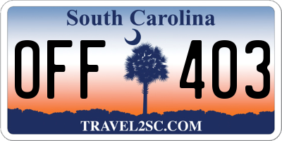 SC license plate OFF403