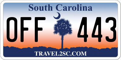 SC license plate OFF443