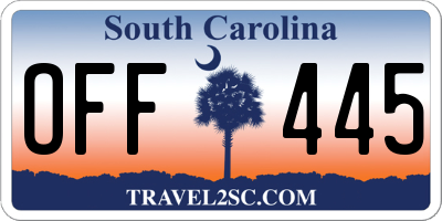 SC license plate OFF445