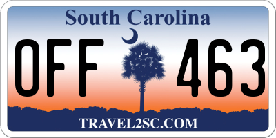 SC license plate OFF463