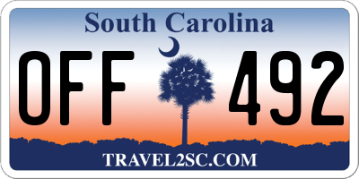 SC license plate OFF492
