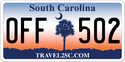 SC license plate OFF502