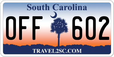 SC license plate OFF602