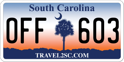 SC license plate OFF603