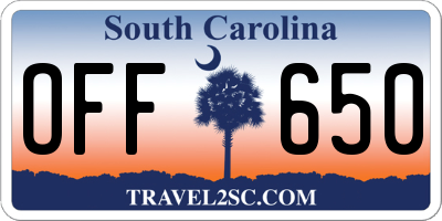SC license plate OFF650
