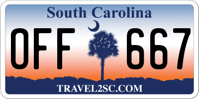 SC license plate OFF667