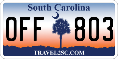 SC license plate OFF803