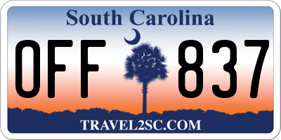 SC license plate OFF837