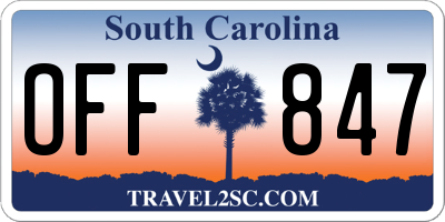 SC license plate OFF847