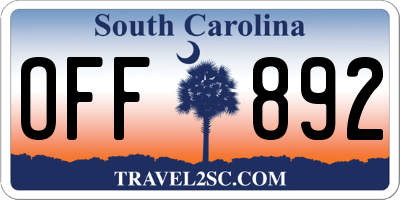 SC license plate OFF892