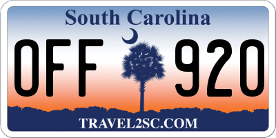 SC license plate OFF920