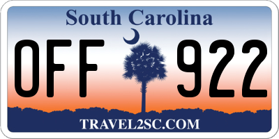 SC license plate OFF922