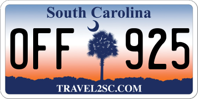 SC license plate OFF925