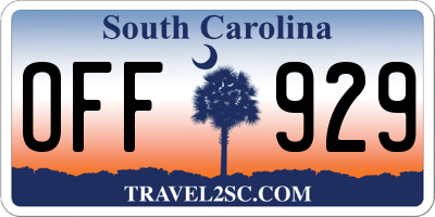 SC license plate OFF929