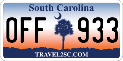 SC license plate OFF933