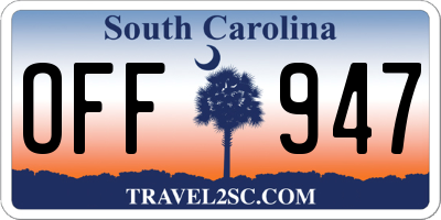SC license plate OFF947