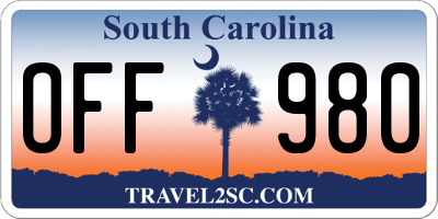 SC license plate OFF980