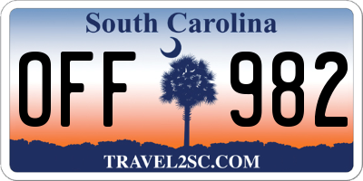 SC license plate OFF982