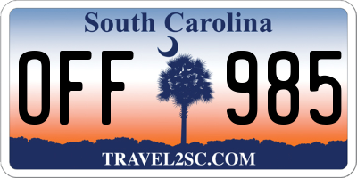 SC license plate OFF985