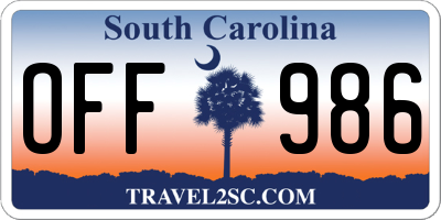 SC license plate OFF986