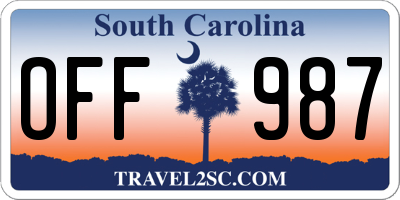 SC license plate OFF987