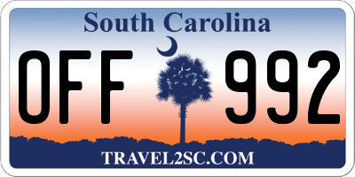 SC license plate OFF992