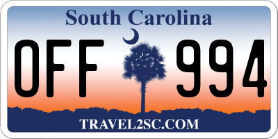 SC license plate OFF994