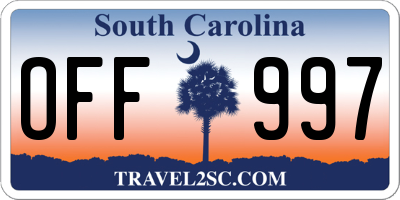 SC license plate OFF997