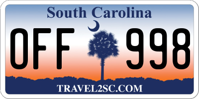 SC license plate OFF998