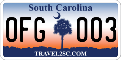 SC license plate OFG003