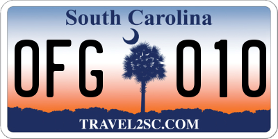 SC license plate OFG010