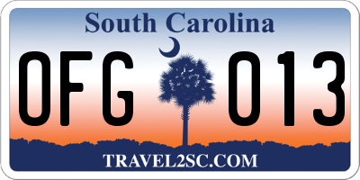 SC license plate OFG013
