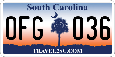 SC license plate OFG036
