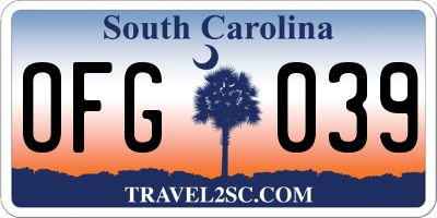 SC license plate OFG039