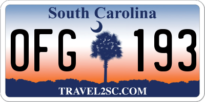 SC license plate OFG193