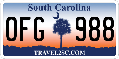 SC license plate OFG988