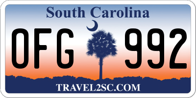 SC license plate OFG992